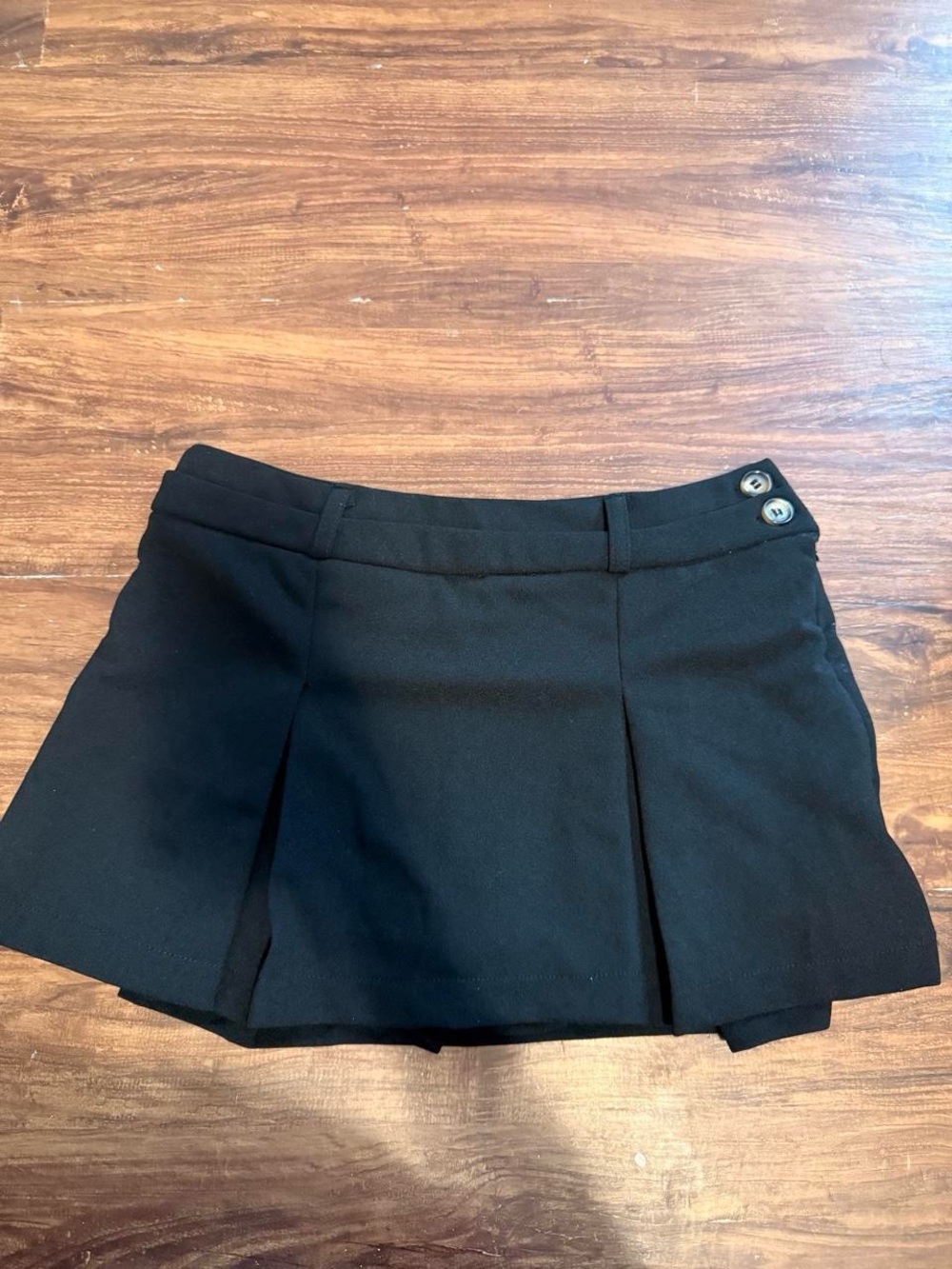 Black Pleated Mini Skirt with Side Button Detail